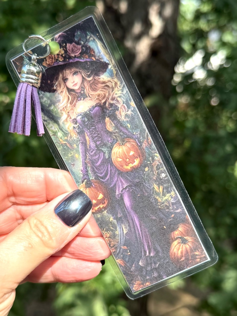 Hand Crafted double-sided laminated bookmark with faux leather tassel